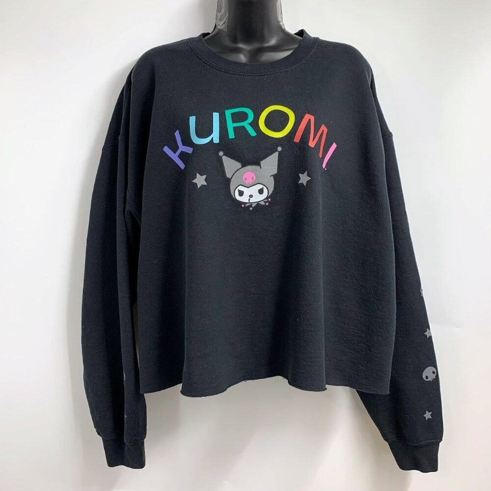 Sanrio Women's Kuromi Spell out Long Sleeve‎ Custom Cropped Sweatshirt Size XL